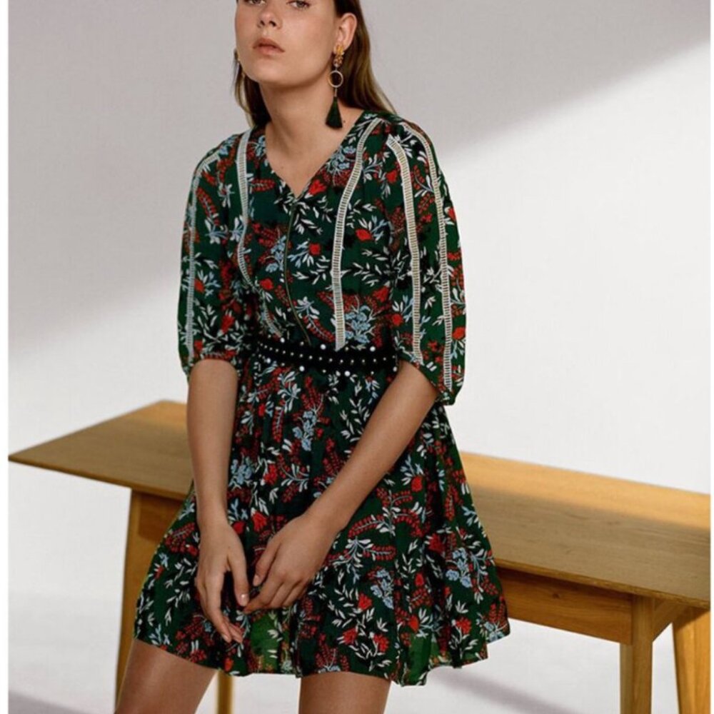 Maje Rubik Floral Woven Linen Blend Mini Dress In Imprime